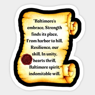 BALTIMORE POEM FROM THE CITY DESIGN Sticker